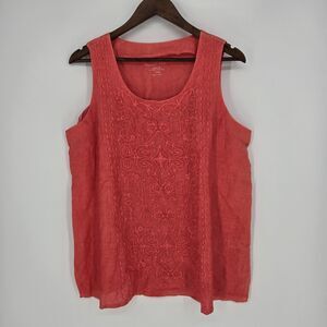 Karyn Seo Salmon Embroidered Linen Sleeveless Blouse Large